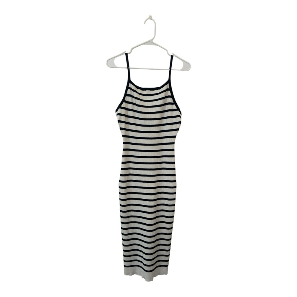 Freshman 1996 Black and White Striped Sweater Midi Dress
